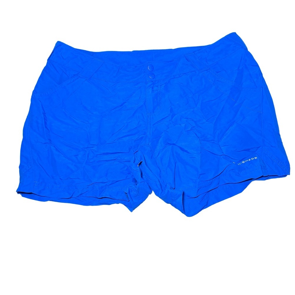 Columbia PFG Active Shorts Women Size Large Blue Pockets Elastic Waist Fishing